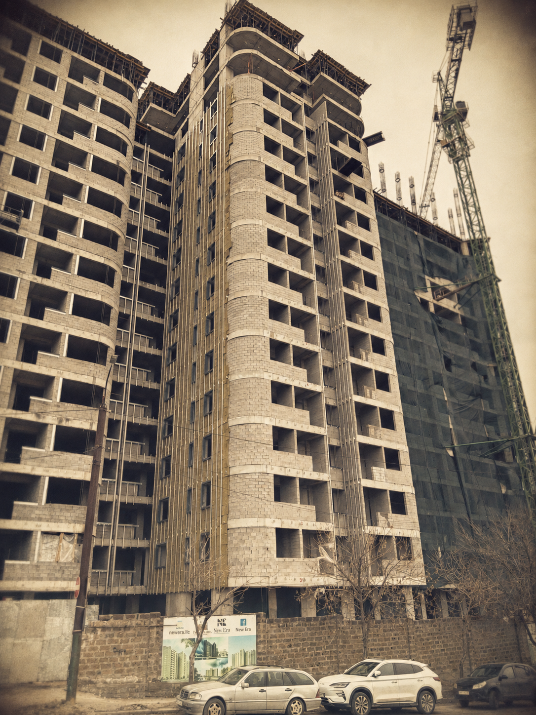 VAMK building under construction at golden hour